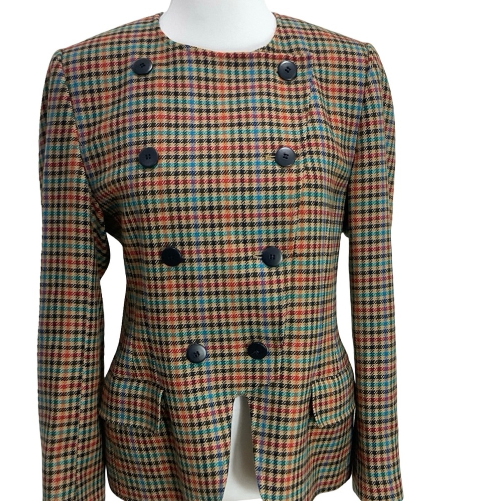Escada by Margaretha Ley Plaid Wool Jacket Size 40